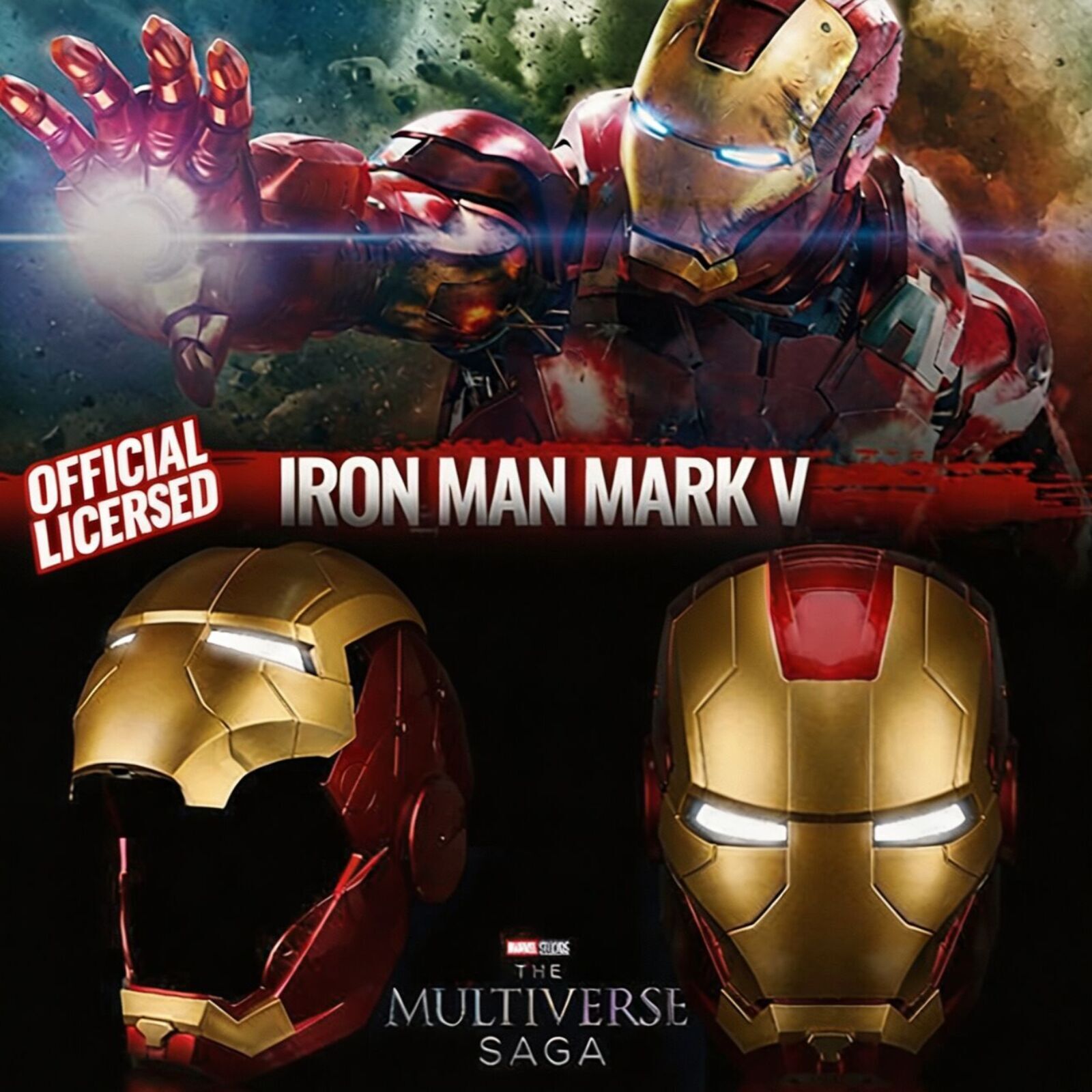 Iron Hero MK 5 Wearable Helmet Voice Touch Control Realistic Sound Effects Can Cosplay Collectible Figures for Man and Teen Ideal Gift Gold - view 3