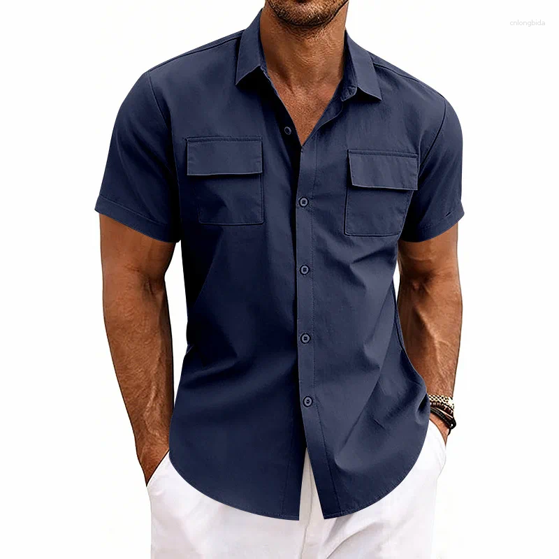 Men' s Casual Shirts Men Plus Size Summer Short Sleeve C - view 5