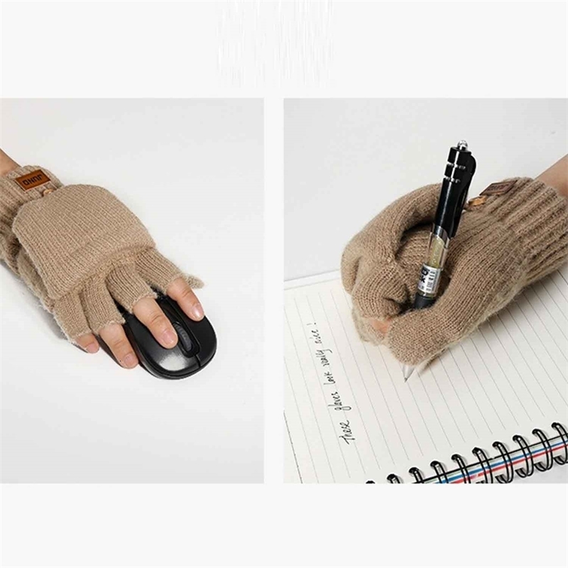Womens Winter Knitted Gloves Foldable Mittens Convert to Fingerless Thick Plush Lining for Extreme Warmth Outdoor Wor 260907 - view 5