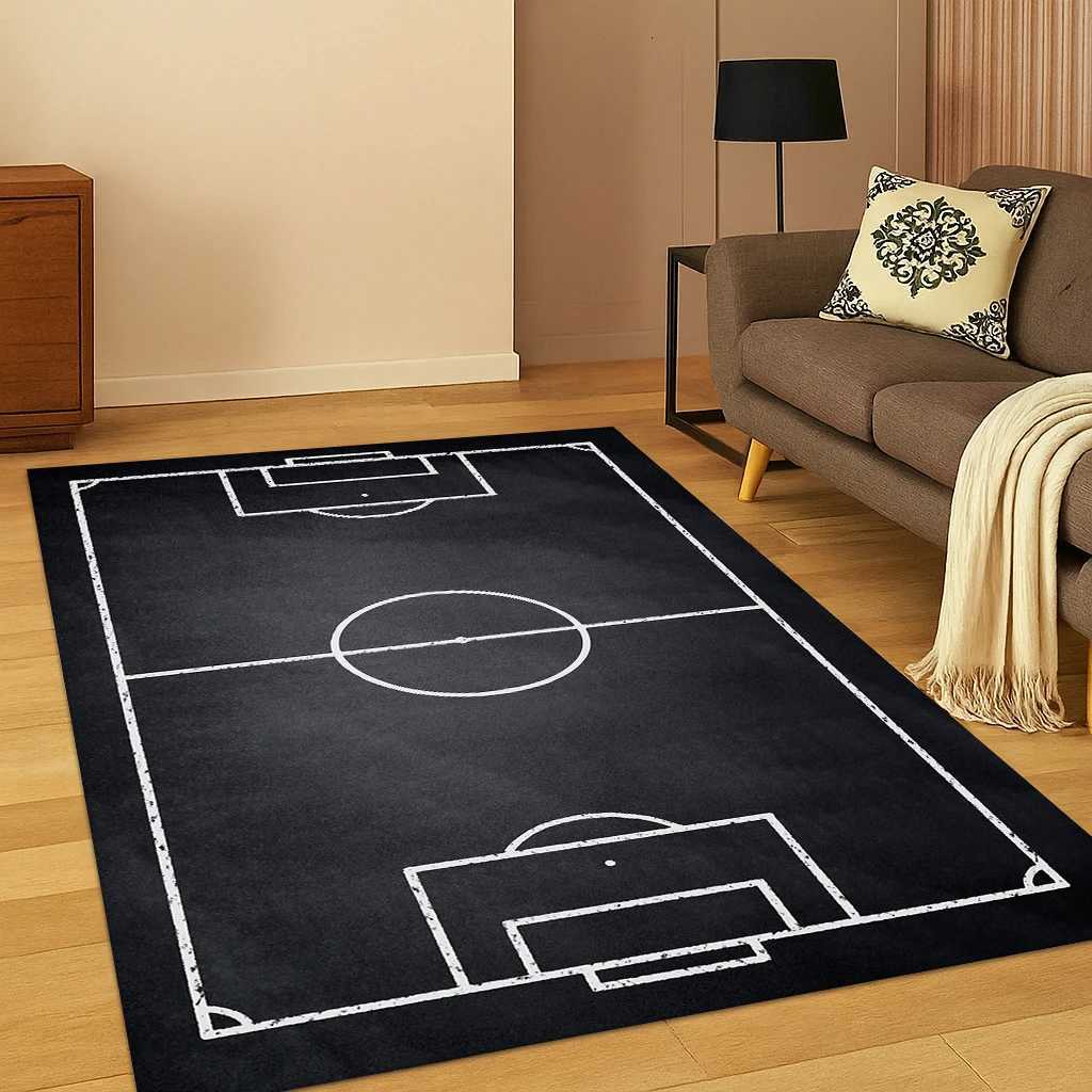 3D Football Black Football Field Sports Carpet Rug for Living Room Sofa Home Bedroom Doormat Decor Playroom Non-slip Area Rug X260907