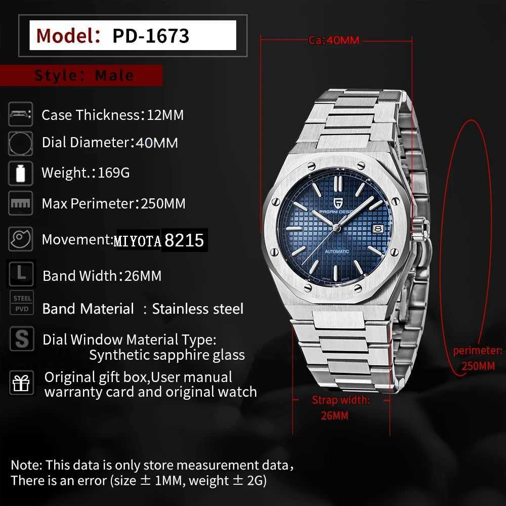 PAGANI DESIGN 8215 Men's Automatic Mechanical Watch 40MM Sapphire Stainless Steel Waterproof 10Bar Luminous C3 Reloj Hombre X260907 - view 7