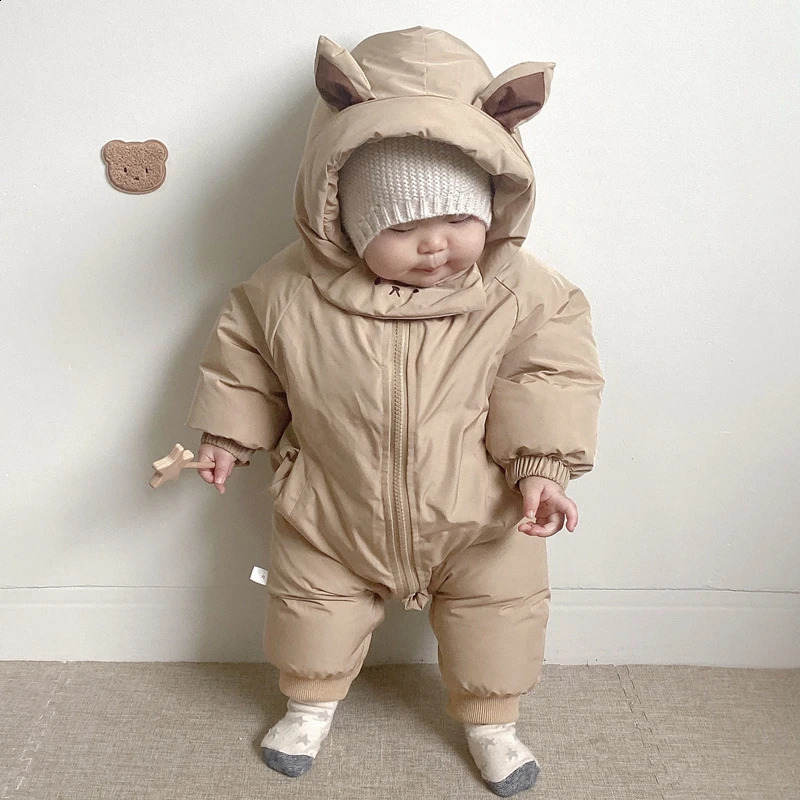 born Baby Boy Girl Jumpsuit Winter Cute Cartoon Hooded Bodysuits for Infants Solid Thick Warm Kids Clothes Girls Costumes 260907 - view 6