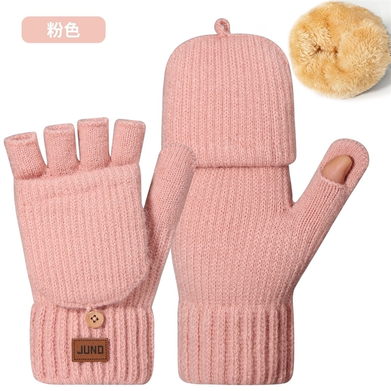 Womens Winter Knitted Gloves Foldable Mittens Convert to Fingerless Thick Plush Lining for Extreme Warmth Outdoor Wor 260907 - view 6