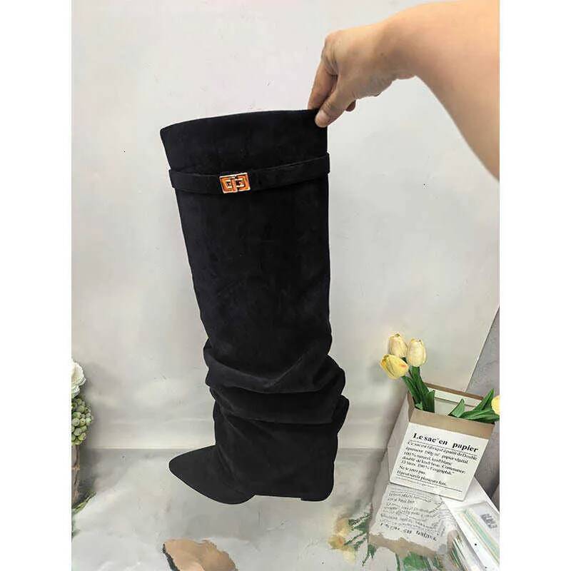Women's Fold Over Knee High Boots Chunky High Heel Shark Print Wide Calf Slip On Over The Knee 5080 Boots 2026 Fashion Streetwear Wholesale In St - view 8