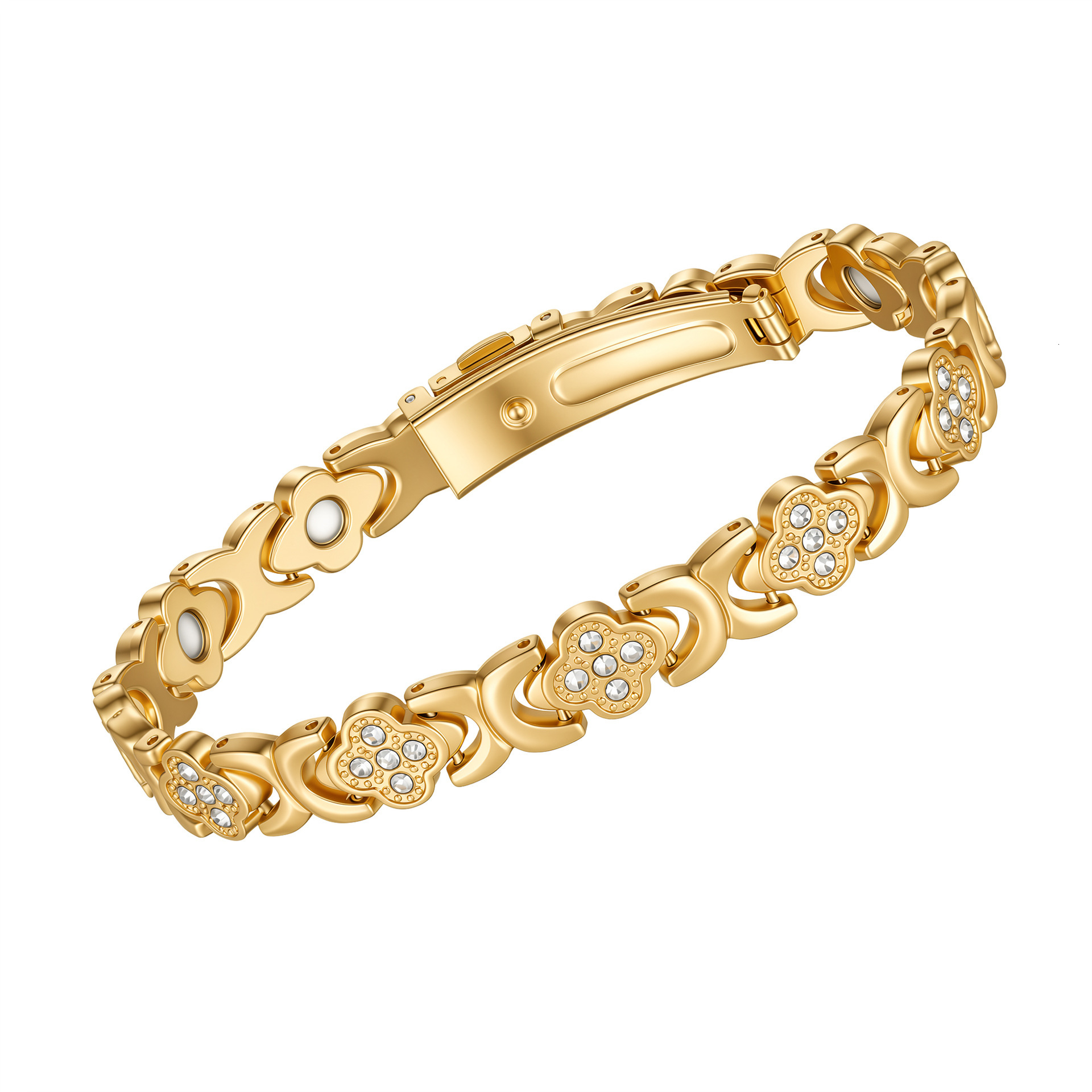 Luxury Brand Designer Jewelry New Cross-Border Fashion Four-Leaf Bracelet With Red Copper Strap Buckle, Rose Gold Lucky Clover Bracelet, Magnetic Jewe - view 5