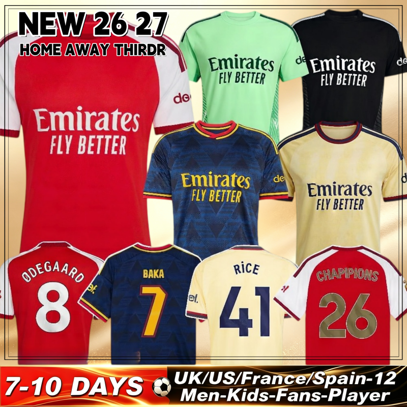 Arsenalaa 26 27 Maglie Da Calcio Maglia Da Calcio Vintage Saka Champions Kit Gyokeres 25 26 27 EZE Odegaard Rice Madueke Martinelli Bergkamp Henry M-image