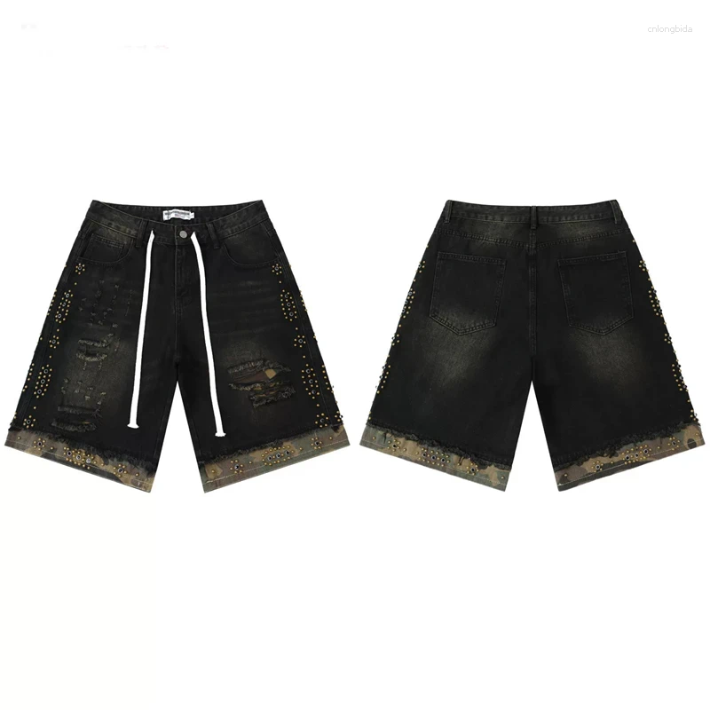 Men' s Shorts 2026 Fashion Shinning Diamond Washed Jeans