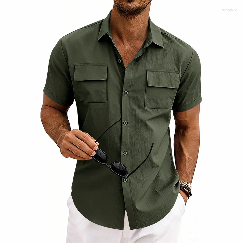 Men' s Casual Shirts Men Plus Size Summer Short Sleeve C - view 8
