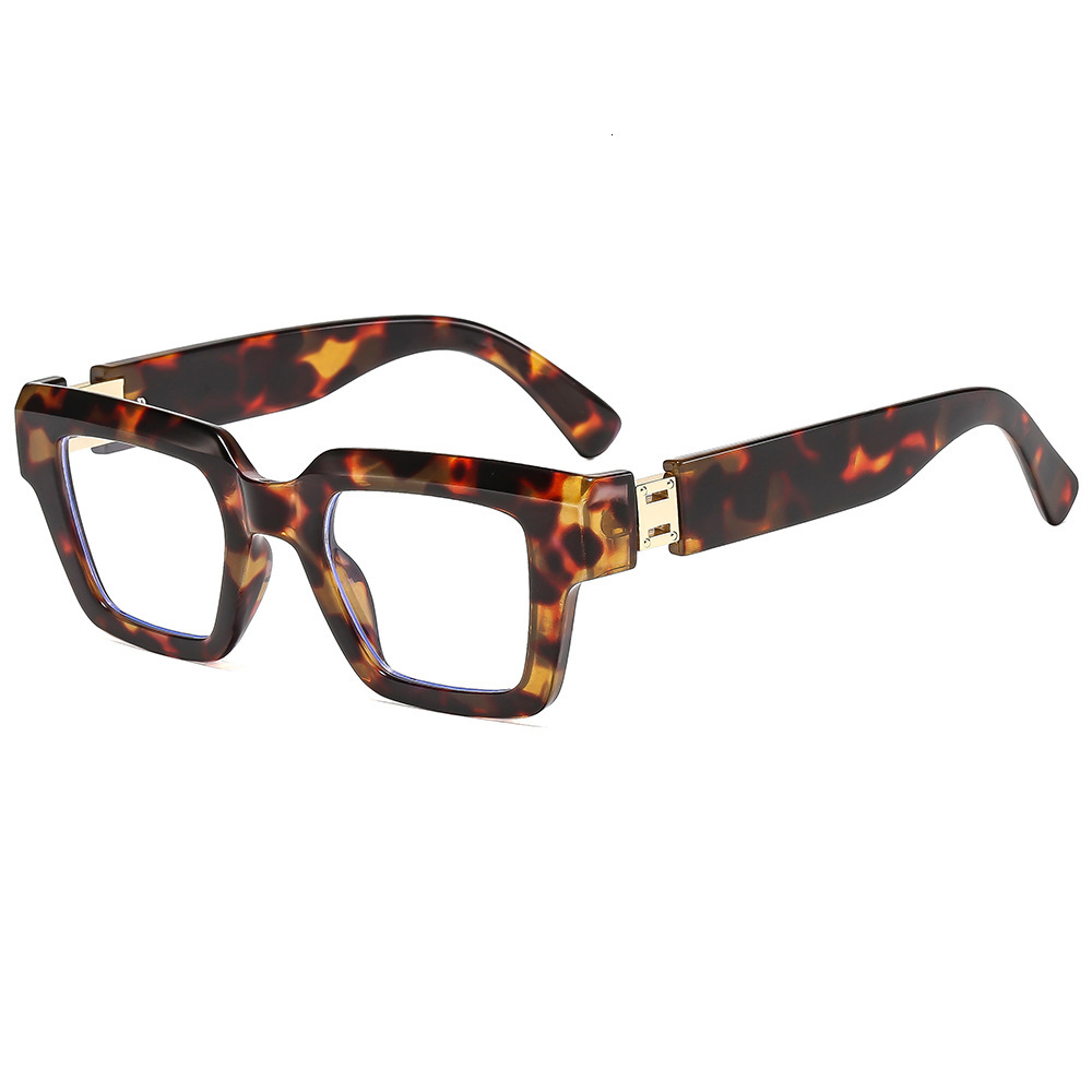 Leopard print square-shaped European American anti-blue light women, fashionable and suitable prescription lenses, thick frame glasses for men - view 3