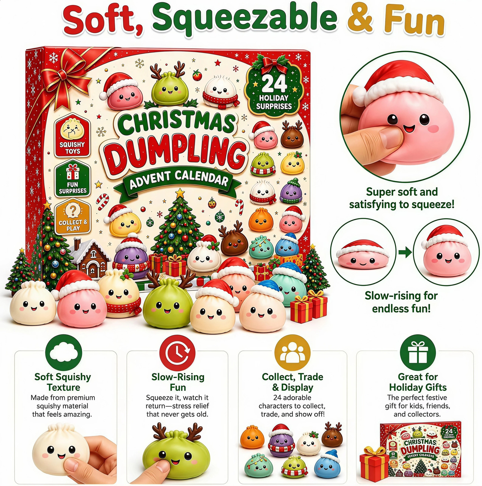 2026 Christmas Squishies Advent Calendar 24 Days Countdown Dumpling Squishy Stress Relief Fidget Mystery Surprise Gift Box Decor 260907 - view 5