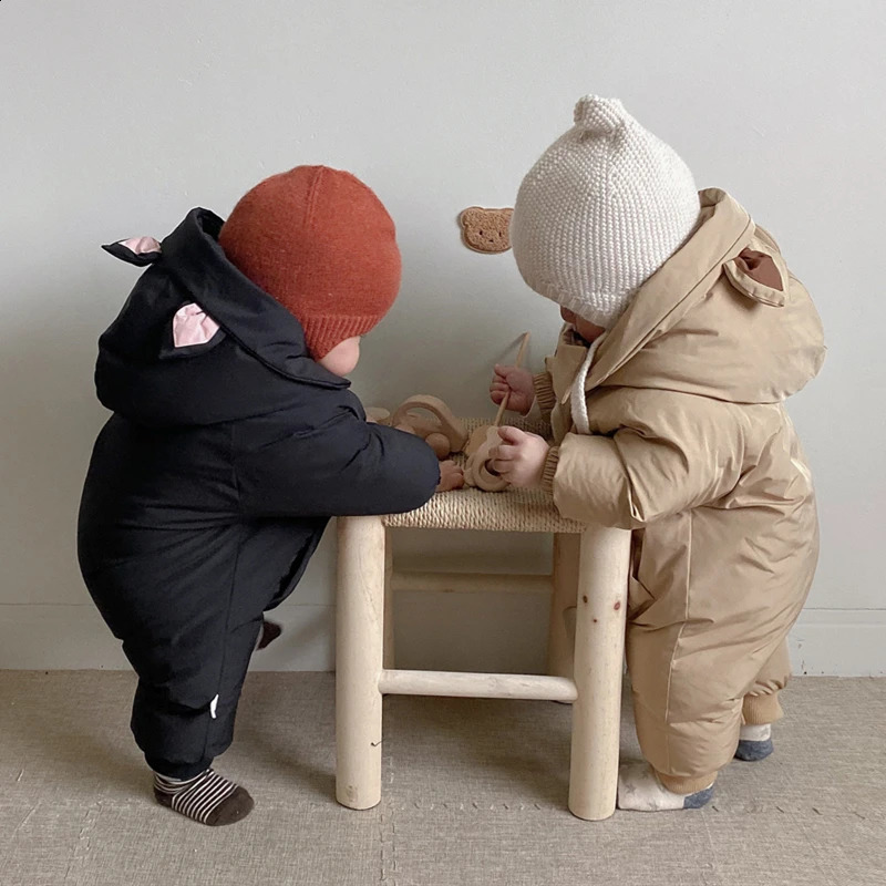 born Baby Boy Girl Jumpsuit Winter Cute Cartoon Hooded Bodysuits for Infants Solid Thick Warm Kids Clothes Girls Costumes 260907 - view 4