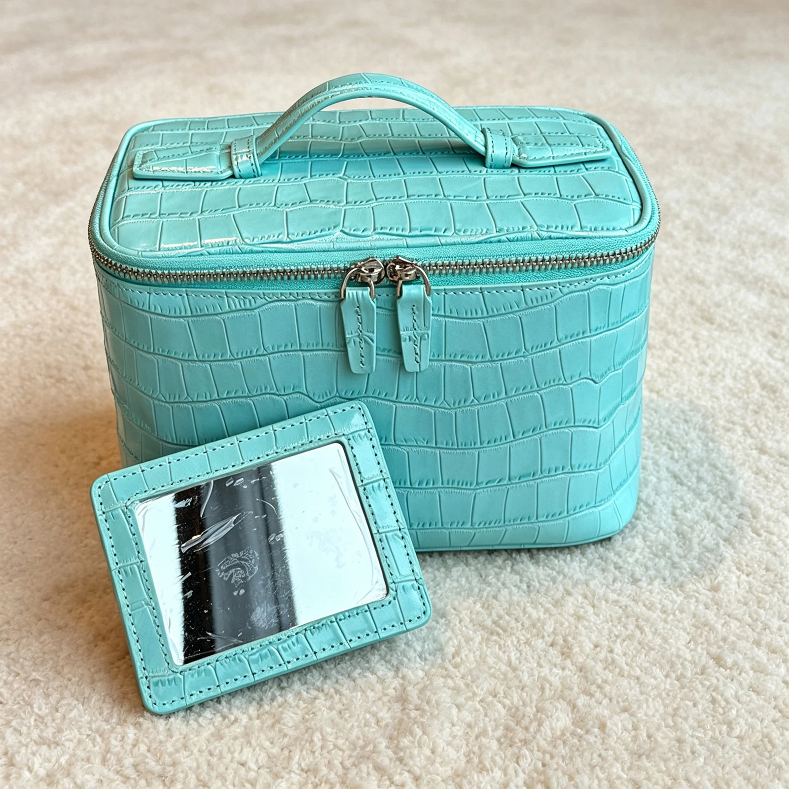 Crocodile Pattern Genuine Leather Cosmetic Bag y Large Capacity Cowhide Portable Travel Toiletry Storage 260909 - view 3