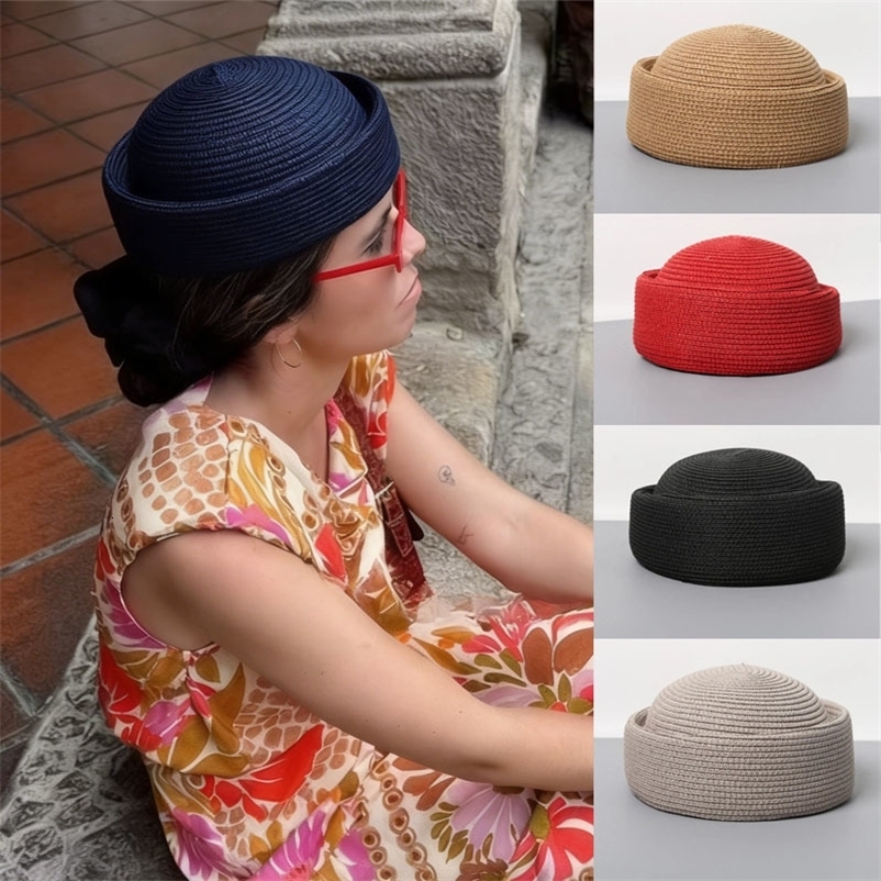 2026 Summer Japanese Retro Artistic Painter Berets Pillbox Hat Woven Paper Straw Sun Hats Women Circle Concave Top Straw Hat 260826