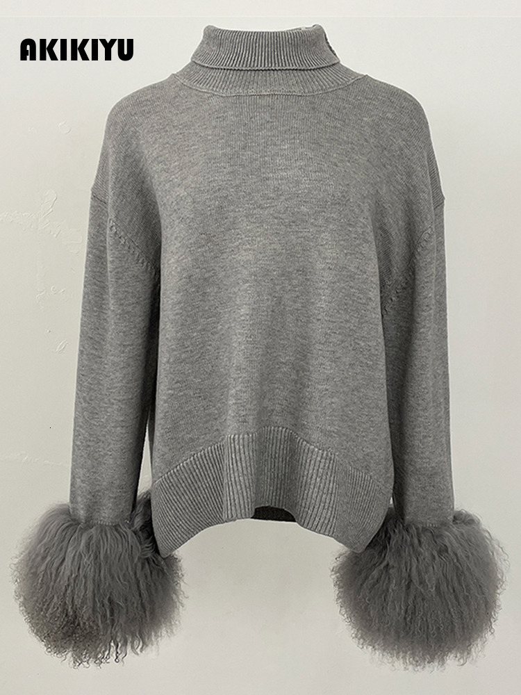 2026 Autumn Real Mongolia Sheep Sweater Oversized Cardigan Women High Collar Pullover Female Cuffs Fur Knitting Coat