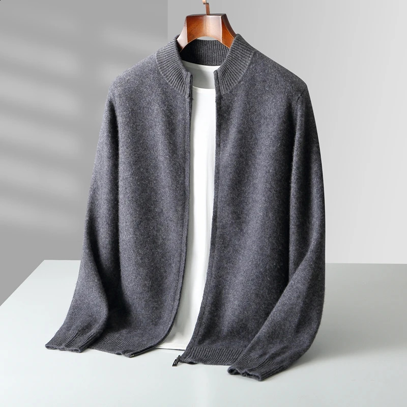 100% Merino Wool Men's Warm Sweater Mock Collar Thickened Zippered Cardigan Autumn Winter Cashmere Knitted Long Sleeve Tops260909ww - view 5