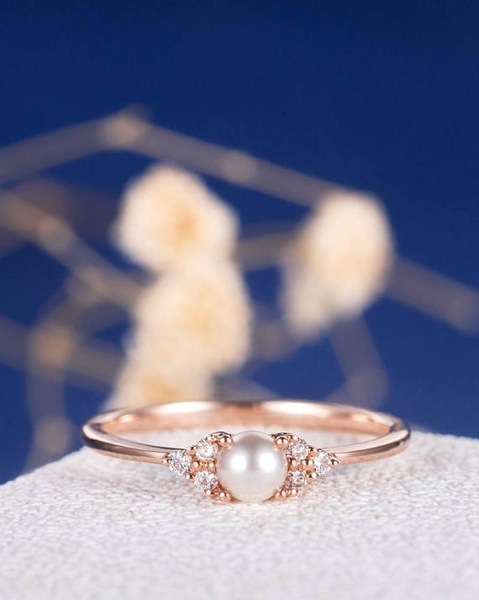 S925 sterling silver ring new 18k rose gold plated pearl ring, hand jewelry - view 4