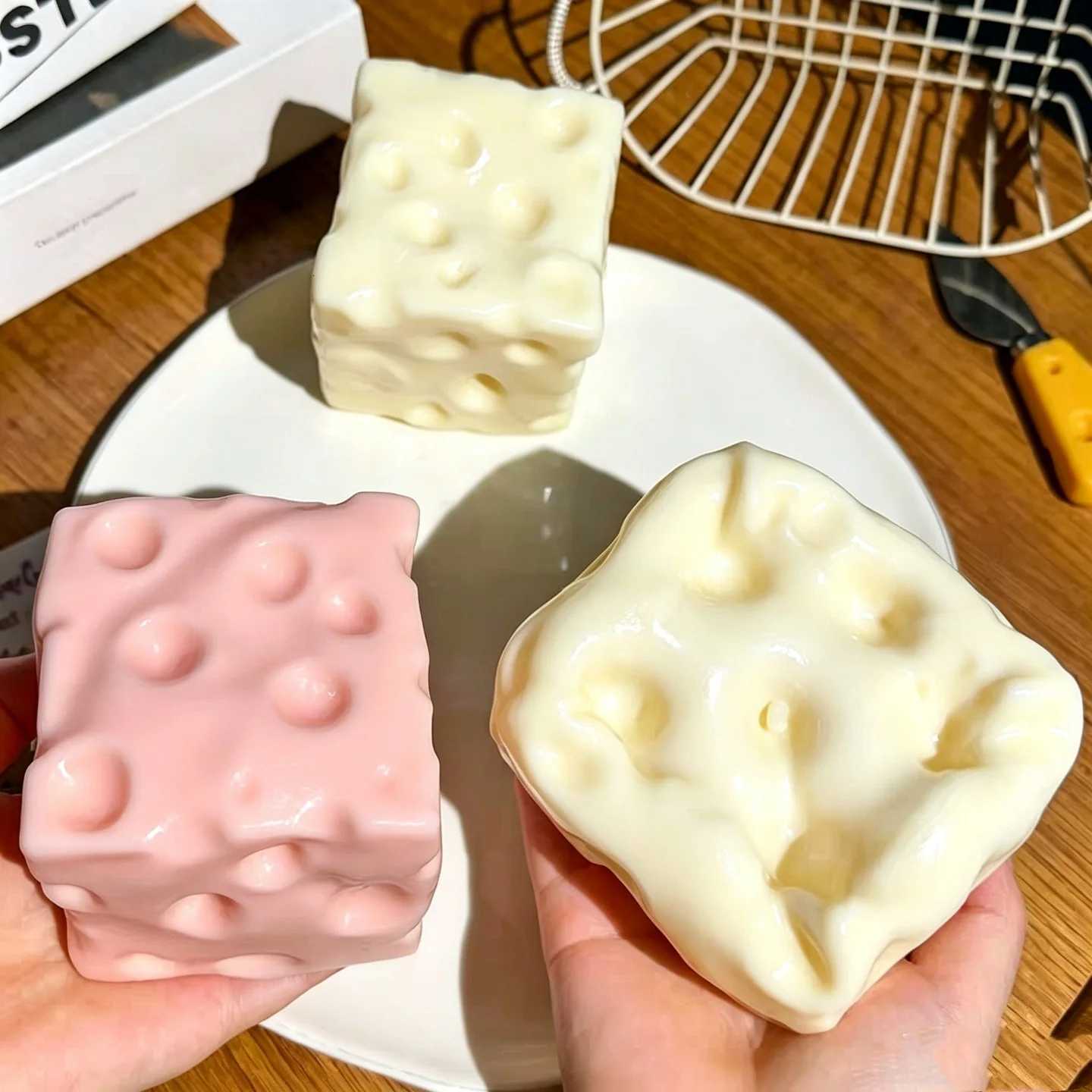 Cheese Block Squishy Fidget Toy Slow Rebound Vaseline Stress Relief Decompression Squeeze Toy For Adult Pink Coconut Oil Q260909