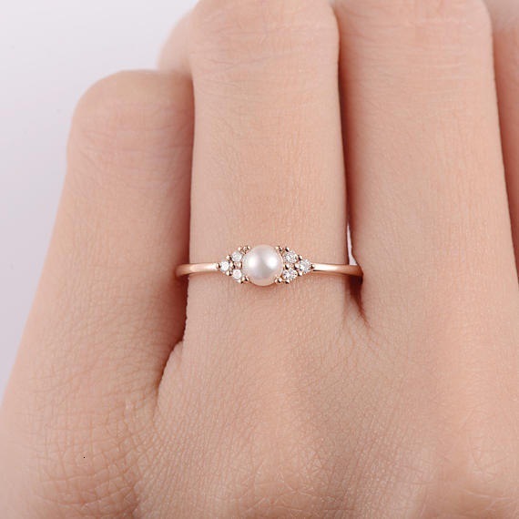 S925 sterling silver ring new 18k rose gold plated pearl ring, hand jewelry - view 5