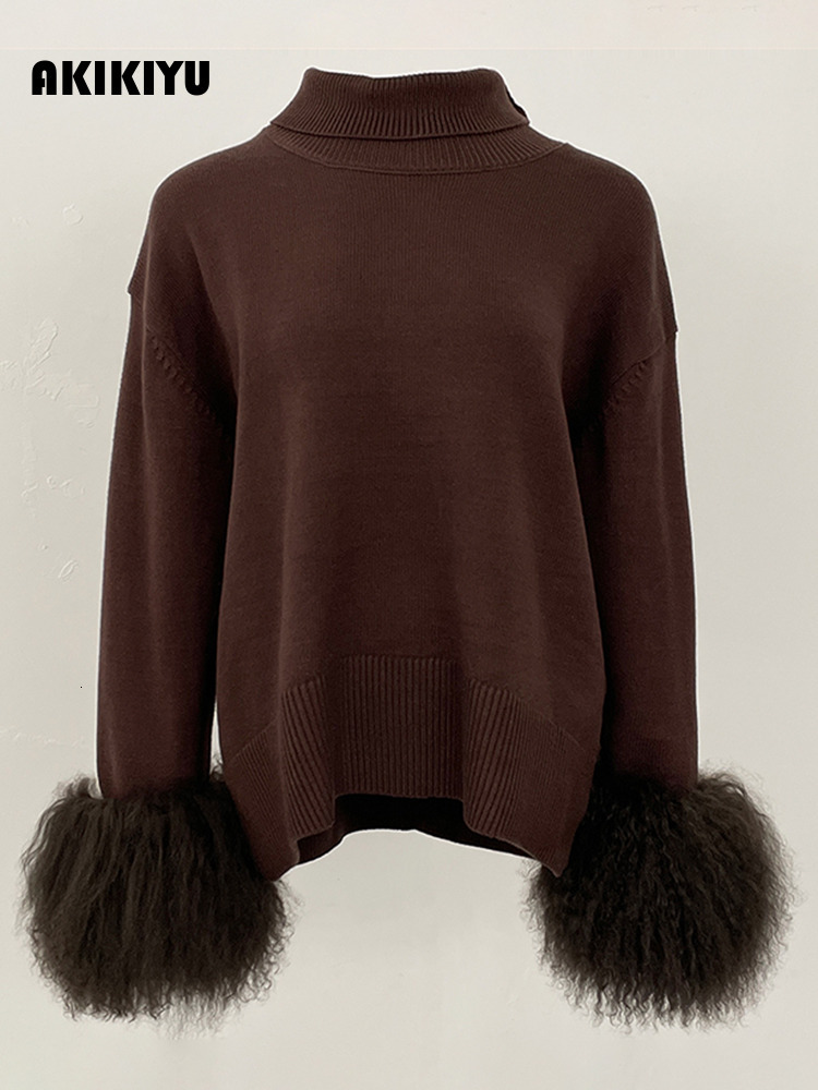 2026 Autumn Real Mongolia Sheep Sweater Oversized Cardigan Women High Collar Pullover Female Cuffs Fur Knitting Coat - view 6