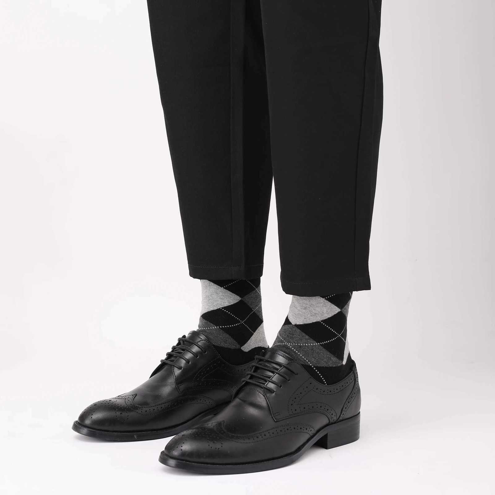 5 Pairs Men's Dress Socks Plus Size High Combed Cotton Crew Socks Black Cool Argyle Breathable Casual Socks for MenT260909 - view 3