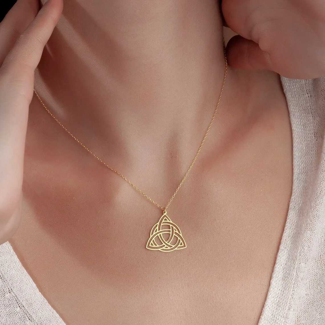 Viking Celtics Knot Geometric Pendant Necklace for Women Men Stainless Steel Gold Color Witch Triquetra Amulet Chain JewelryT260909 - view 6