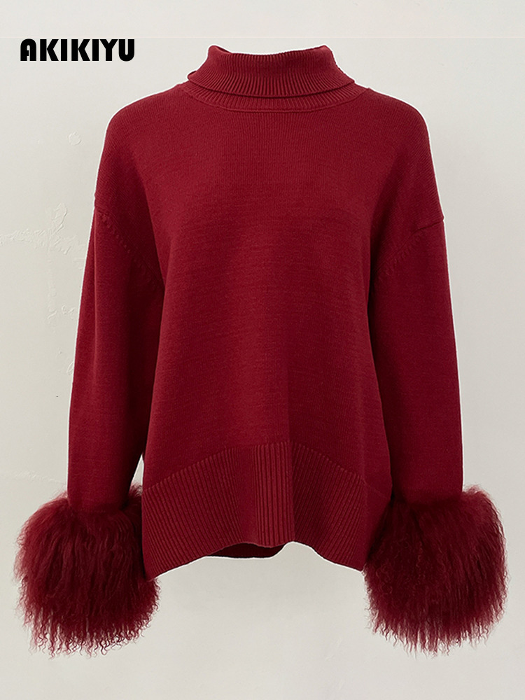 2026 Autumn Real Mongolia Sheep Sweater Oversized Cardigan Women High Collar Pullover Female Cuffs Fur Knitting Coat - view 4