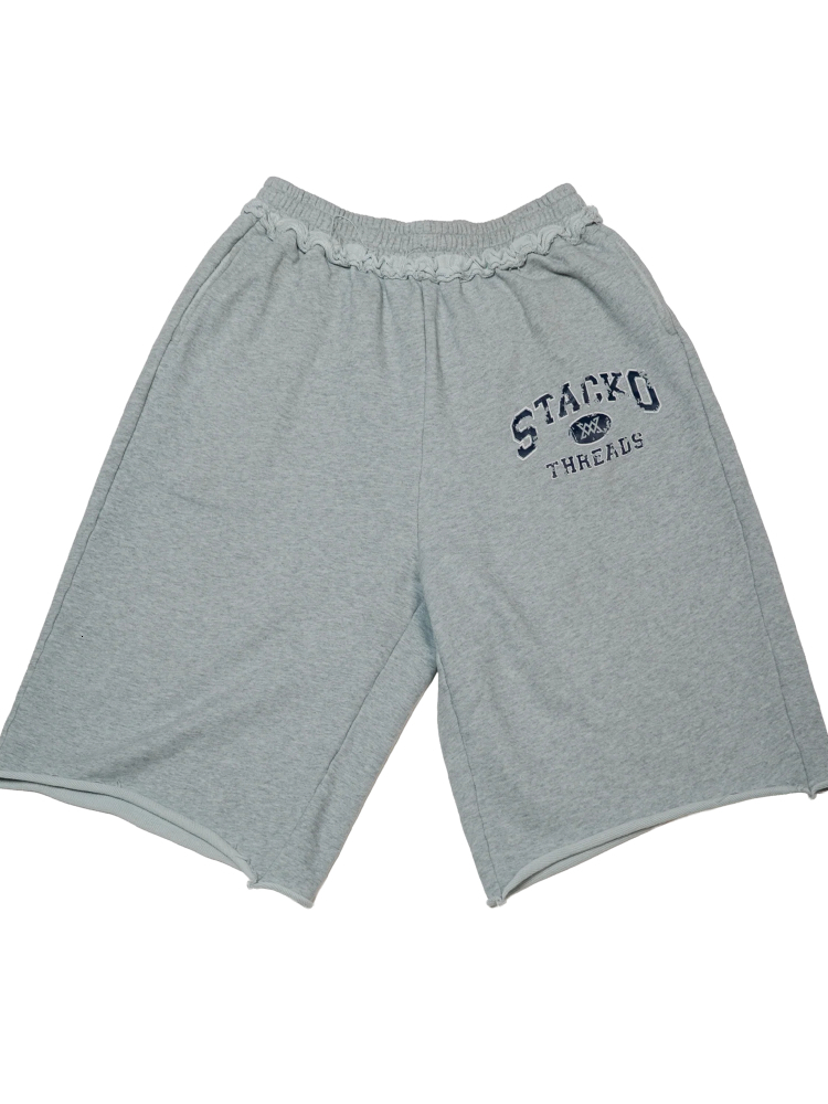 Streetwear Retro Pilot Sweatshorts Grey Crest Graphic Woven Label Frayed Long Y2K Swag Hip Hop Terry Unisex Baggy Shorts - view 4