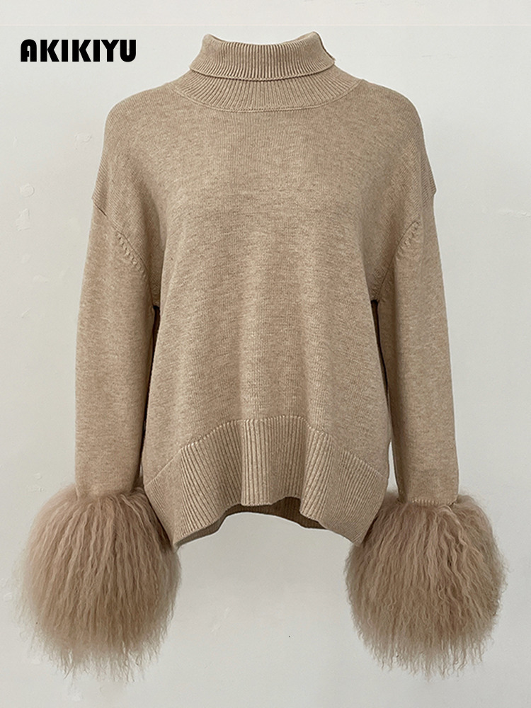 2026 Autumn Real Mongolia Sheep Sweater Oversized Cardigan Women High Collar Pullover Female Cuffs Fur Knitting Coat - view 5
