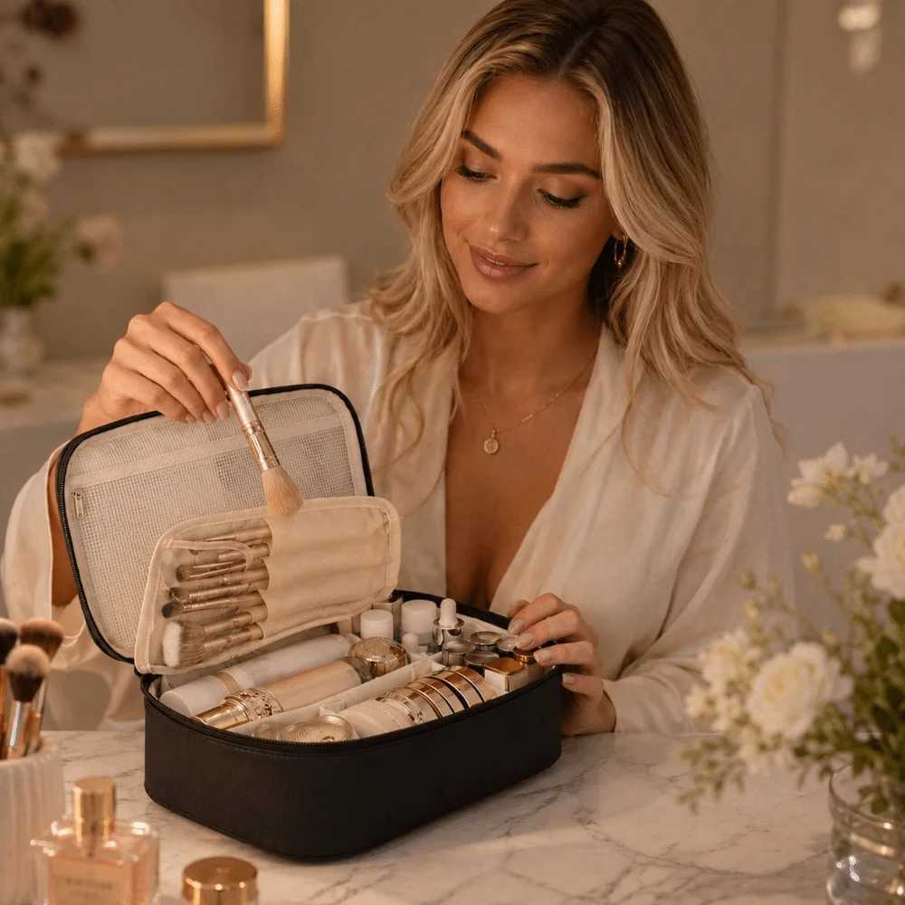 Luxury Double Layer Cosmetic Bag Zippered Waterproof Makeup Bag Large Capacity Cosmetics Organizer S260909RTHZ - view 4