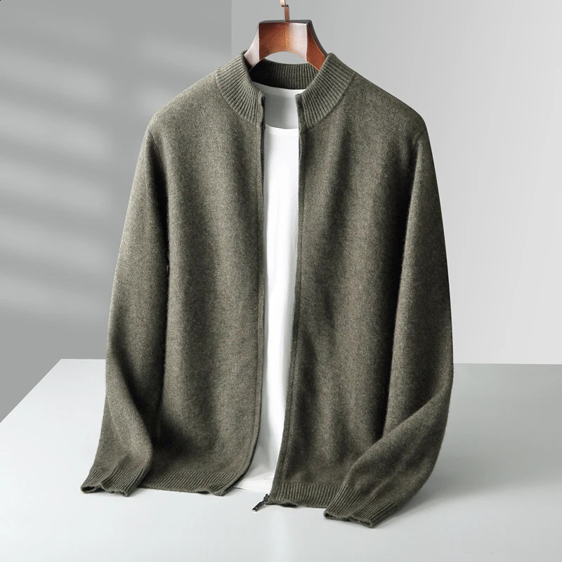 100% Merino Wool Men's Warm Sweater Mock Collar Thickened Zippered Cardigan Autumn Winter Cashmere Knitted Long Sleeve Tops260909ww - view 6