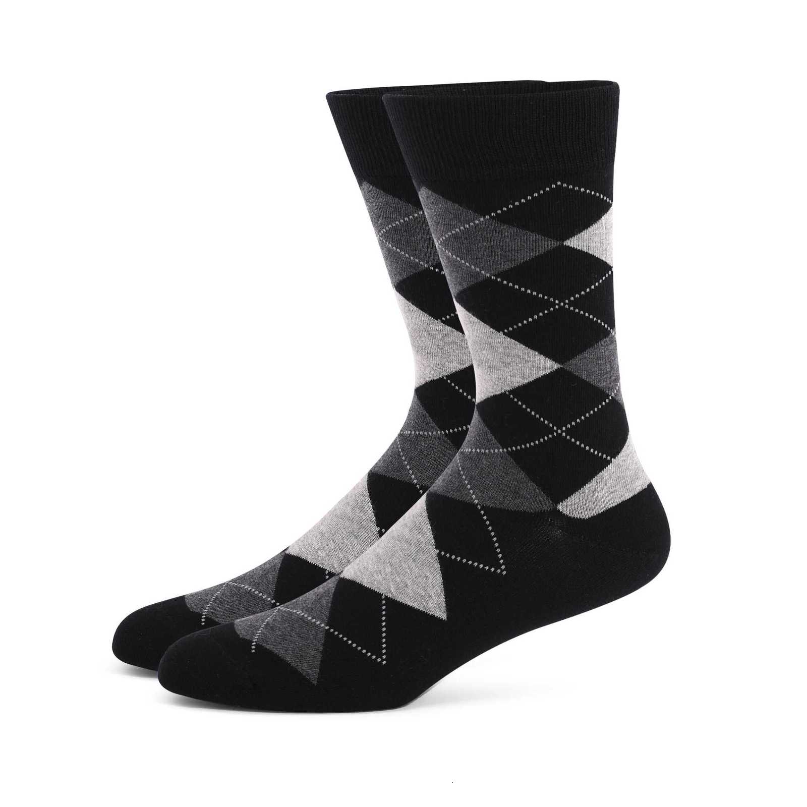 5 Pairs Men's Dress Socks Plus Size High Combed Cotton Crew Socks Black Cool Argyle Breathable Casual Socks for MenT260909 - view 7