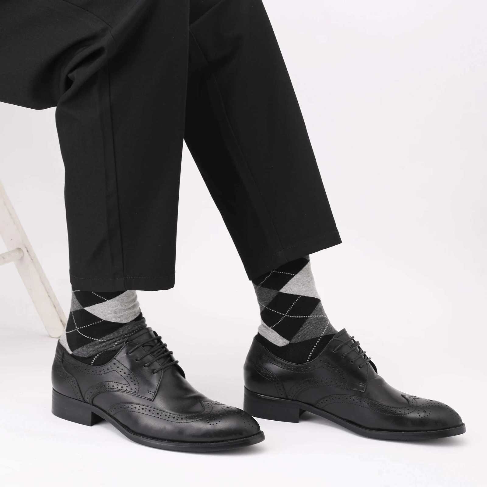 5 Pairs Men's Dress Socks Plus Size High Combed Cotton Crew Socks Black Cool Argyle Breathable Casual Socks for MenT260909 - view 4