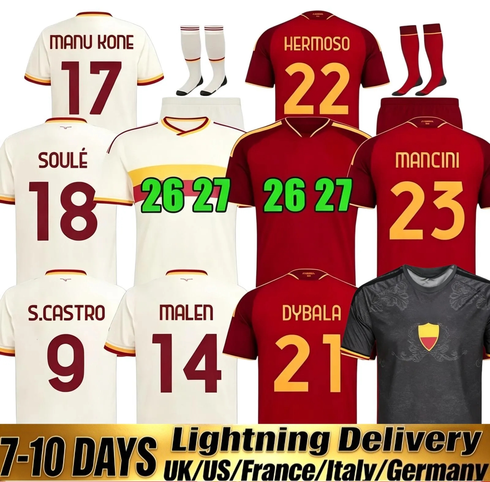 Maglia Roma 26 27 Jersey 2026 2027 Home Away Third Soccer Jerseys Player Fans Men Kids Football Jersey Shirt Kit Manu Kone Soule EL Shaarawy Malen F-image