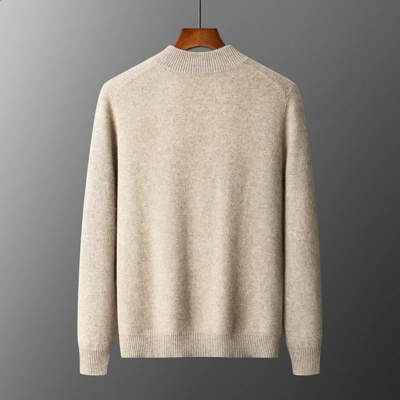 100% Merino Wool Men's Warm Sweater Mock Collar Thickened Zippered Cardigan Autumn Winter Cashmere Knitted Long Sleeve Tops260909ww - view 3