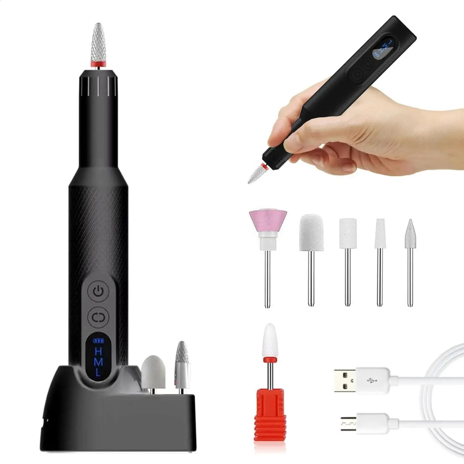 Upgraded Electric Nail Drill Cordless 6 Drill Bits 18000RPM LED Screen Professional Manicure Pedicure Gel Remover for Home Use 260909 - view 7