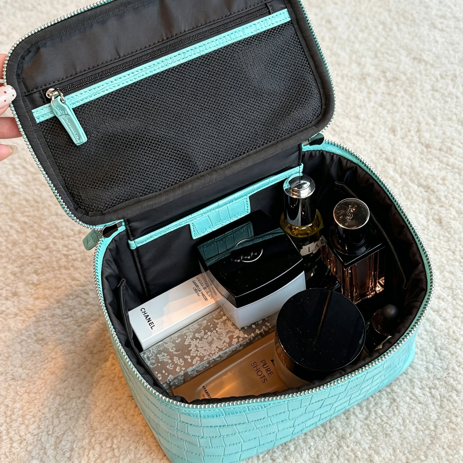 Crocodile Pattern Genuine Leather Cosmetic Bag y Large Capacity Cowhide Portable Travel Toiletry Storage 260909 - view 7