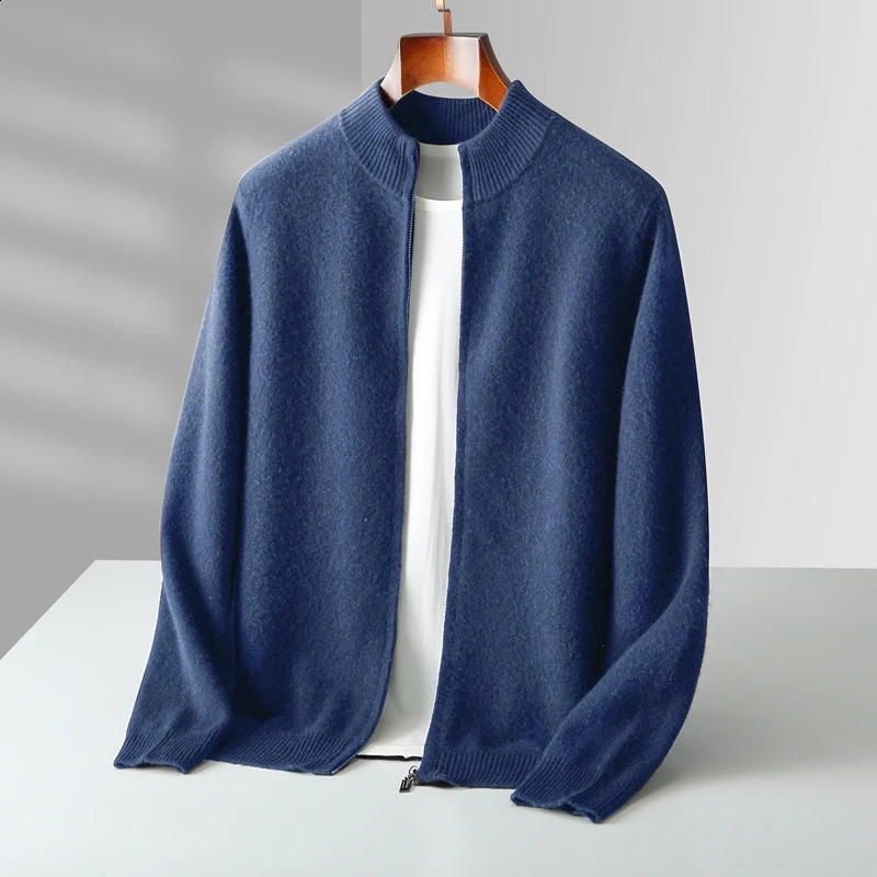 100% Merino Wool Men's Warm Sweater Mock Collar Thickened Zippered Cardigan Autumn Winter Cashmere Knitted Long Sleeve Tops260909ww - view 4
