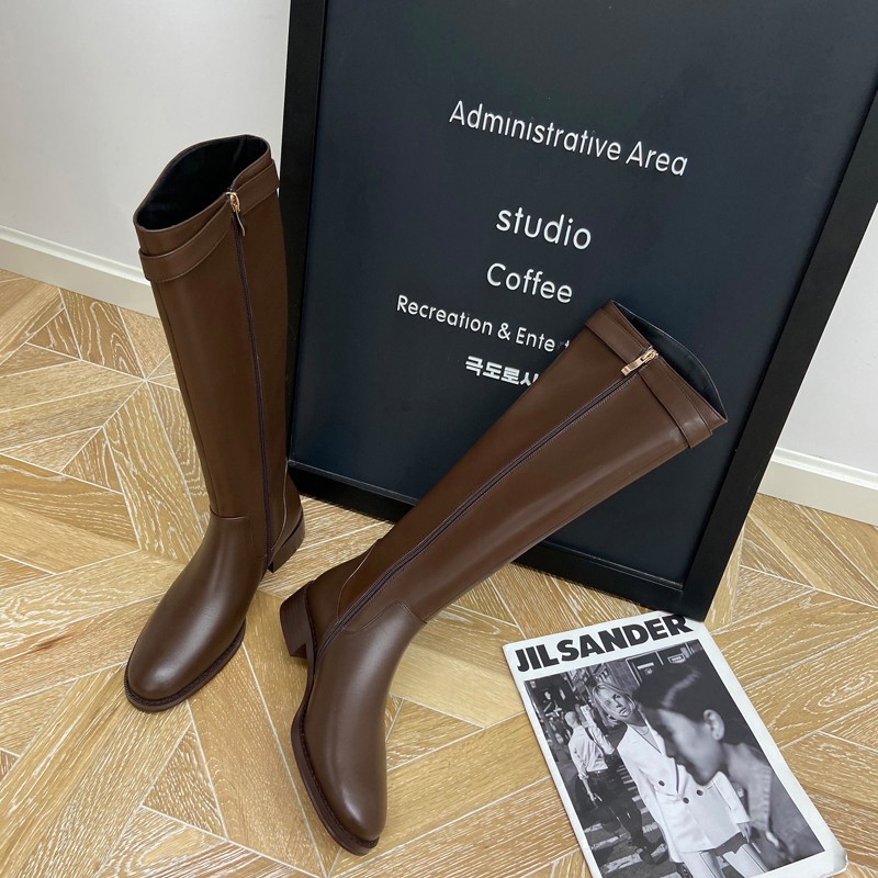 Women Thick Sole Fleece Lined Knee High Boots 2026s Winter Designer New Style Slant Mouth Buckle Strap Fashion Trendy Rider Boots Black Brown Free Shi - view 4