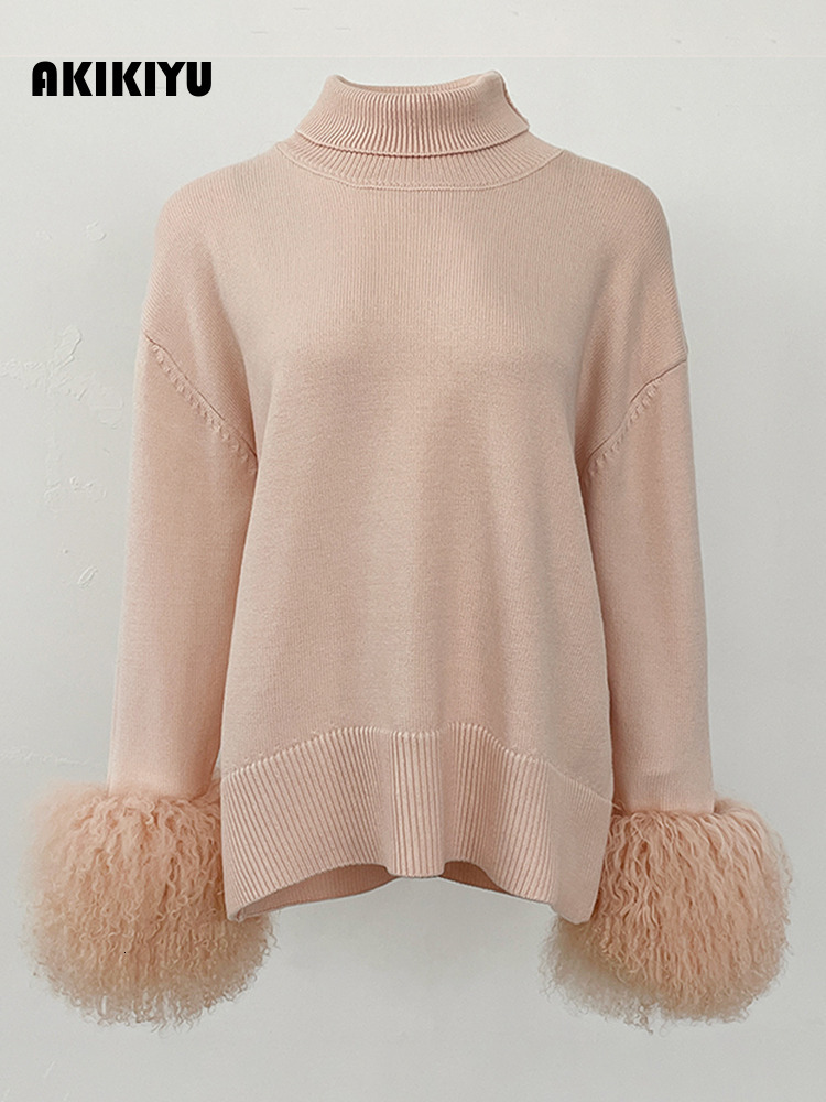 2026 Autumn Real Mongolia Sheep Sweater Oversized Cardigan Women High Collar Pullover Female Cuffs Fur Knitting Coat - view 7