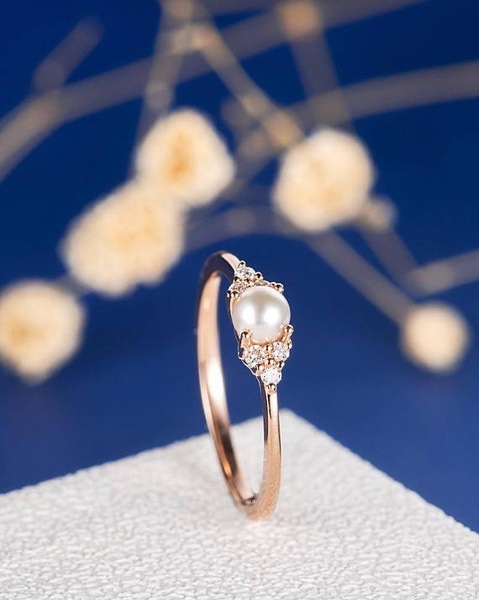 S925 sterling silver ring new 18k rose gold plated pearl ring, hand jewelry