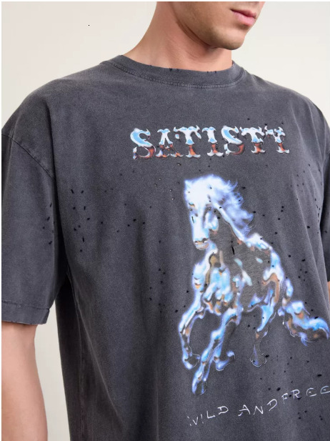 Satisfy Running MothTech Mens T Shirts Loose Fit Round Neck Short Sleeve Shirt Scorpion Print High Street Casual Summer Tops Punching holes, making ol - view 4