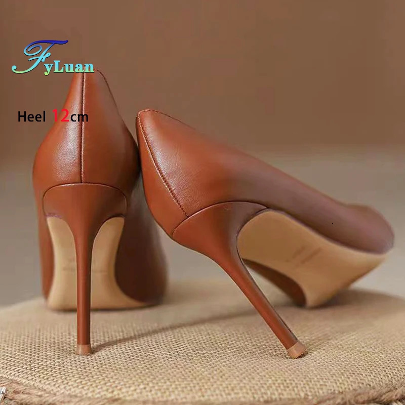 Size 35-45 Ladies Brown High Heels Pointed Elegant Women Shoes All-match 8CM 10CM 12CM Shallow Stiletto Office Party Pumps 260909