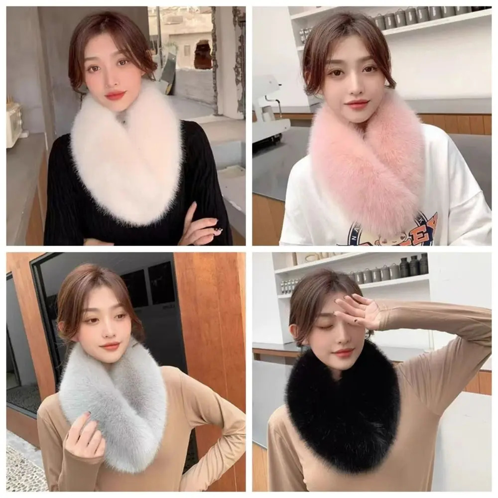 Double Sided Scarf Thick Warm Loop Circle Fur Collar Trim Detachable Windproof Faux Fox Fur Neck Warmer 260909 - view 3