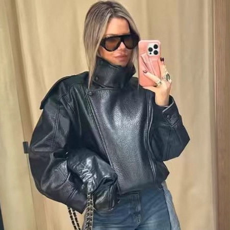 European-American style women's best-selling American retro leather jacket for outerwear, motorcycle-style leather jacket - view 4