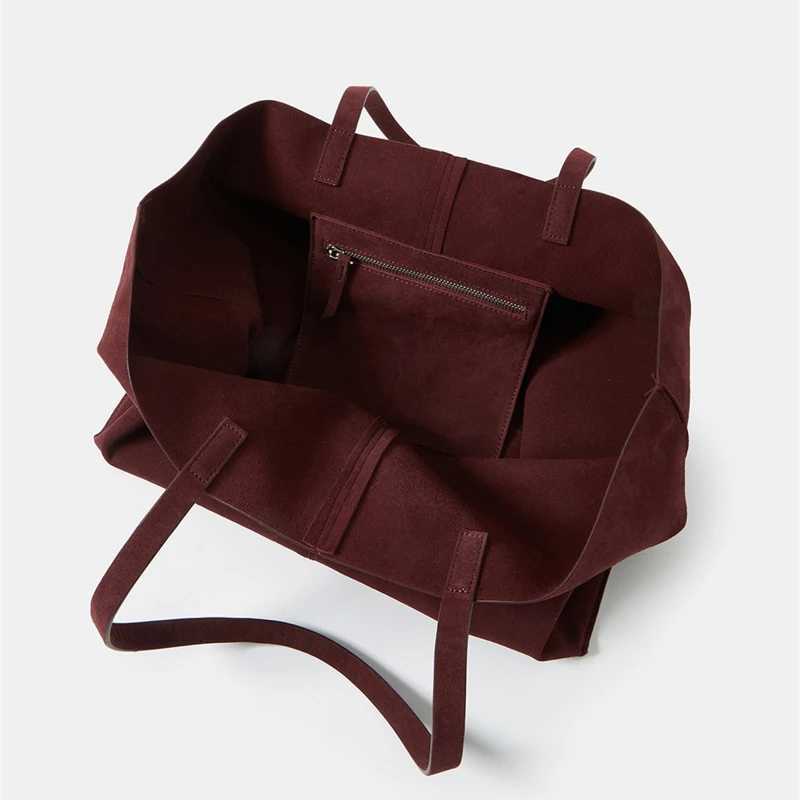 Brand Suede Leather Large Capacity Tote Bag Vintage Simple Cowhide Shoulder Purse High-quality Shopping Travel Commute HandbagT260909 - view 7