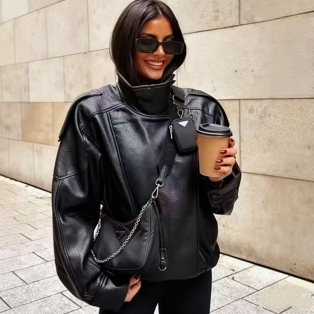 European-American style women's best-selling American retro leather jacket for outerwear, motorcycle-style leather jacket - view 3
