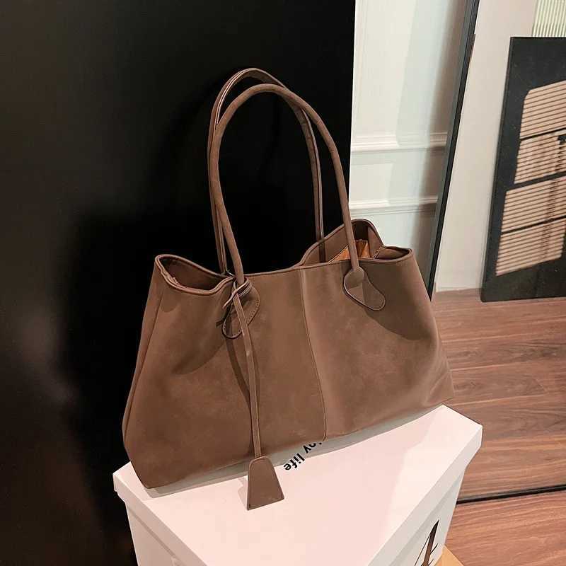 Brand Suede Leather Large Capacity Tote Bag Vintage Simple Cowhide Shoulder Purse High-quality Shopping Travel Commute HandbagT260909 - view 4