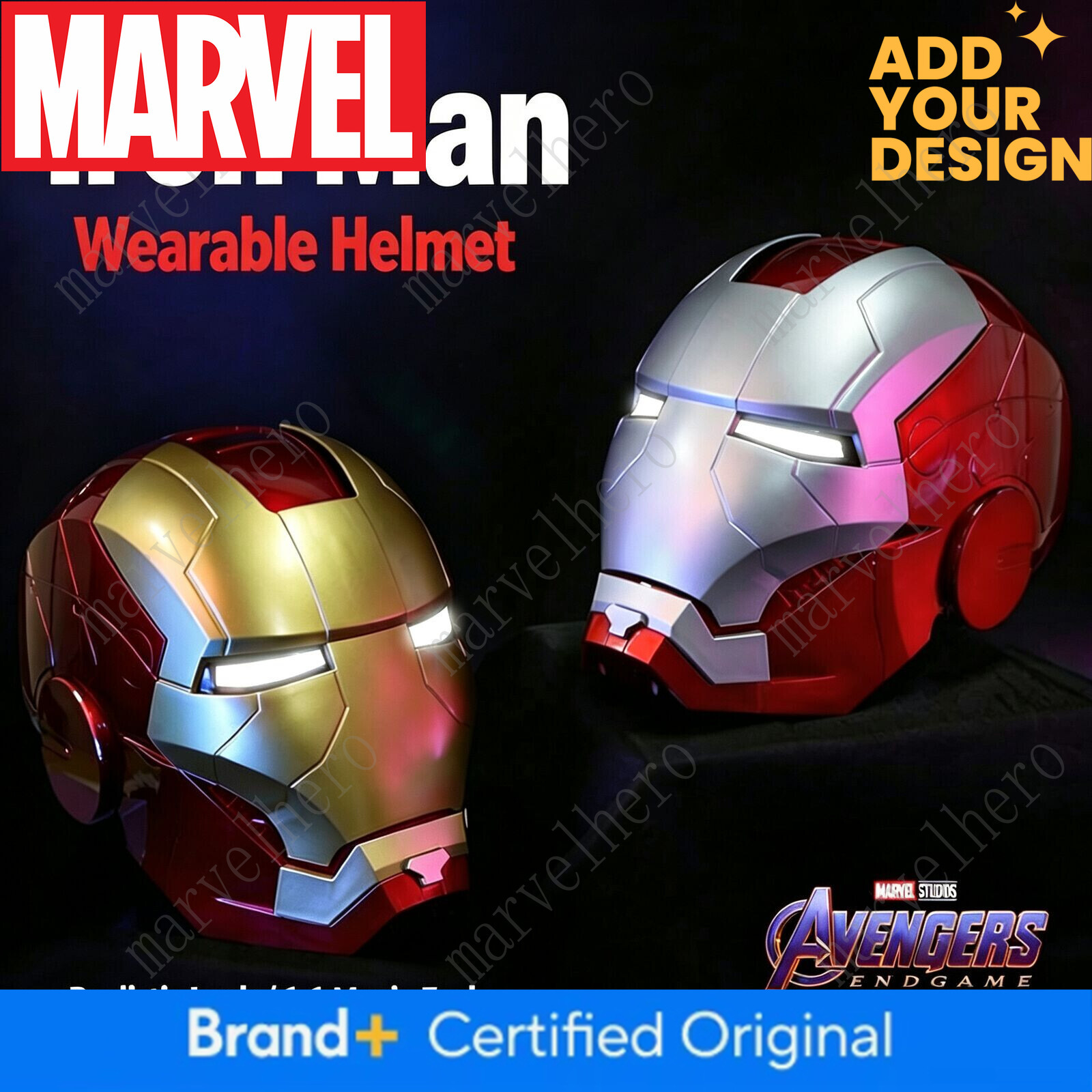 Iron Hero MK 5 Wearable Helmet Voice Touch Control Realistic Sound Effects Can Cosplay Collectible Figures for Man and Teen Ideal Gift Gold