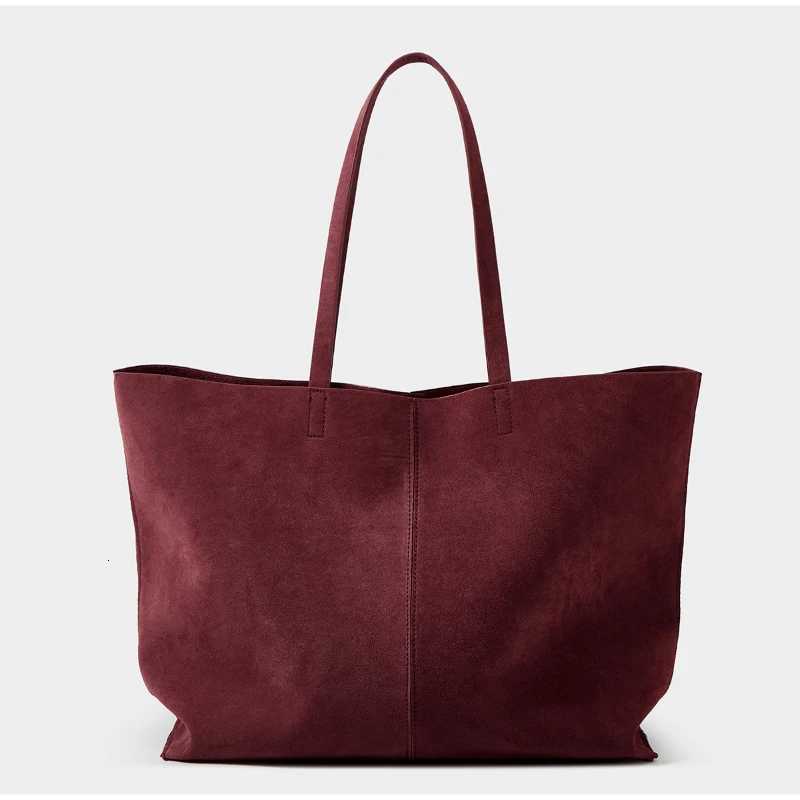 Brand Suede Leather Large Capacity Tote Bag Vintage Simple Cowhide Shoulder Purse High-quality Shopping Travel Commute HandbagT260909 - view 3