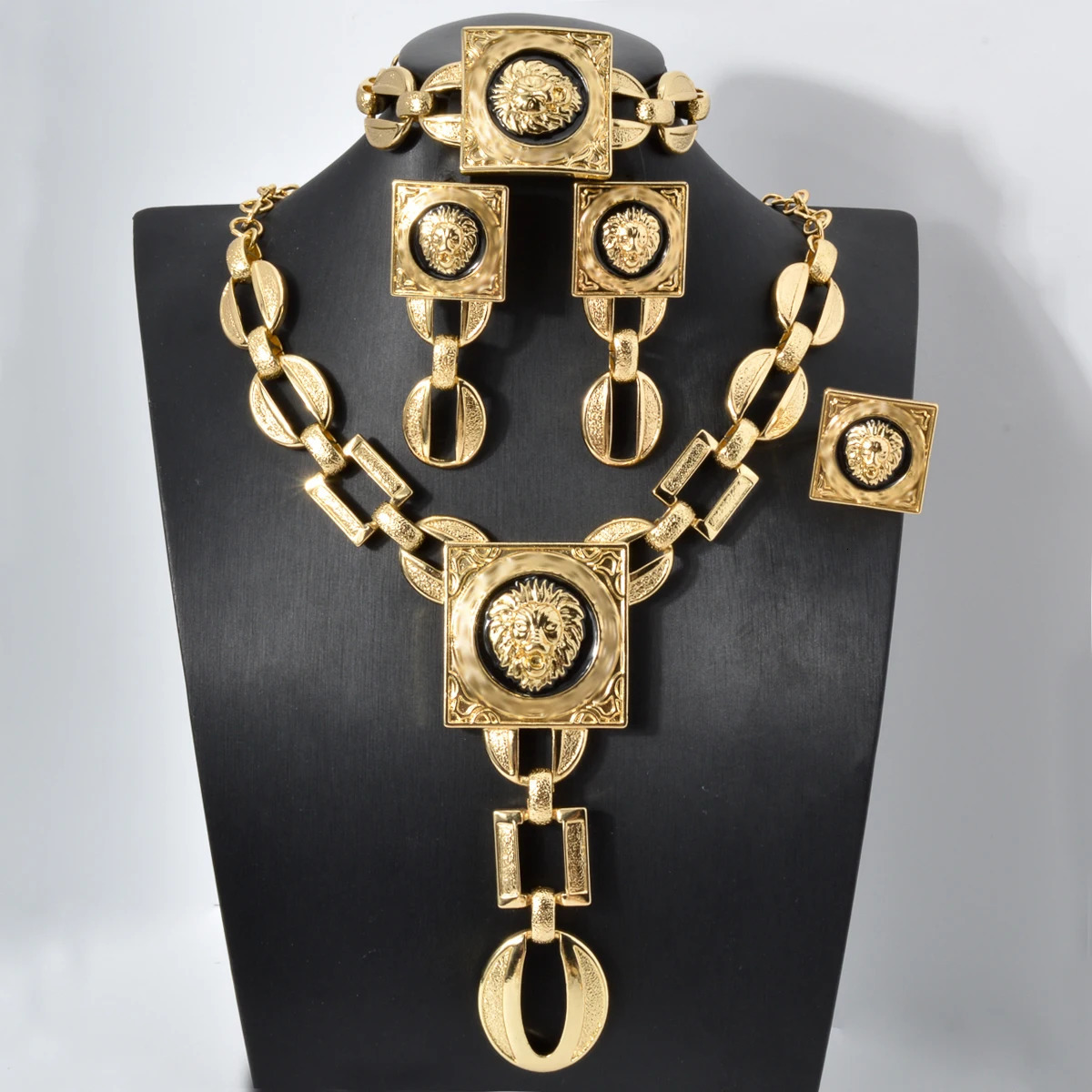 Gold Plated Jewelry Set For Women African Indian Dubai Wedding Jewellery y Choker Necklace Bracelet Earring Cuff Rings 260910 - view 1